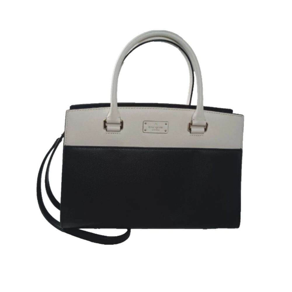 Kate Spade New York White & Black Leather Grove Street Caley Satchel Handbag
